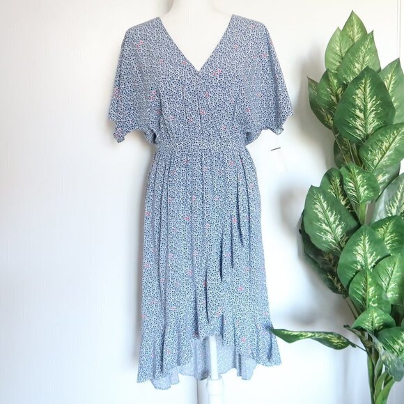 J. Crew Mercantile Blue & White Floral Ruffle Wrap Surplice V-neck Midi Dress - Picture 7 of 13